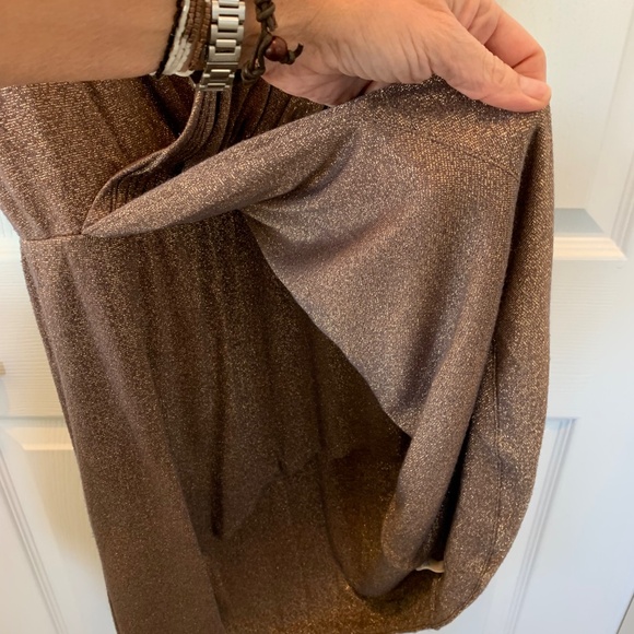 Halston Heritage short gold thread w brown dress, sz 4 - Picture 2 of 6